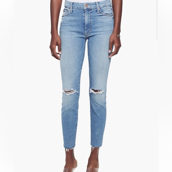 Mother Looker Ripped High Waist Fray Ankle Skinny Jeans Thrilling Shots Size 29